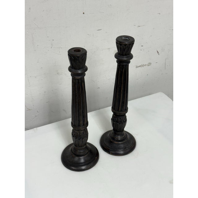 Vintage Wood Candle Holders, Pair For Sale - Image 9 of 12