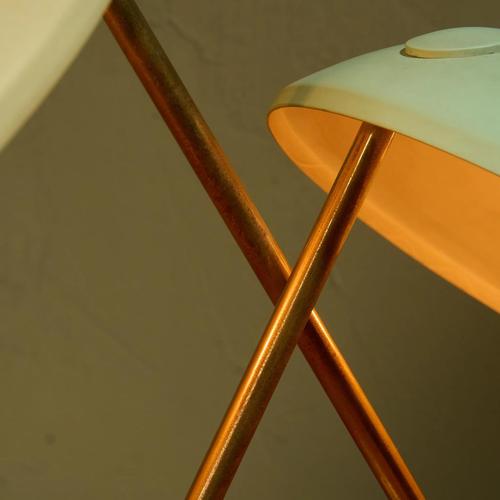 Table Lamp with 2 Shades in Pastel Yellow and Green with Brass Details by Bruno Gatta for Stilnovo, Italy, 1950s For Sale - Image 9 of 11