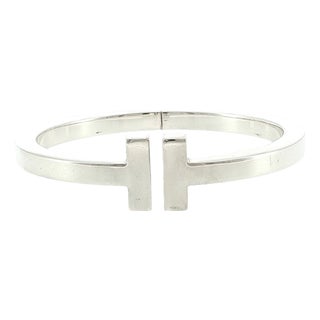 21st-Century Tiffany and Co. Sterling Square T Hinged Bracelet For Sale