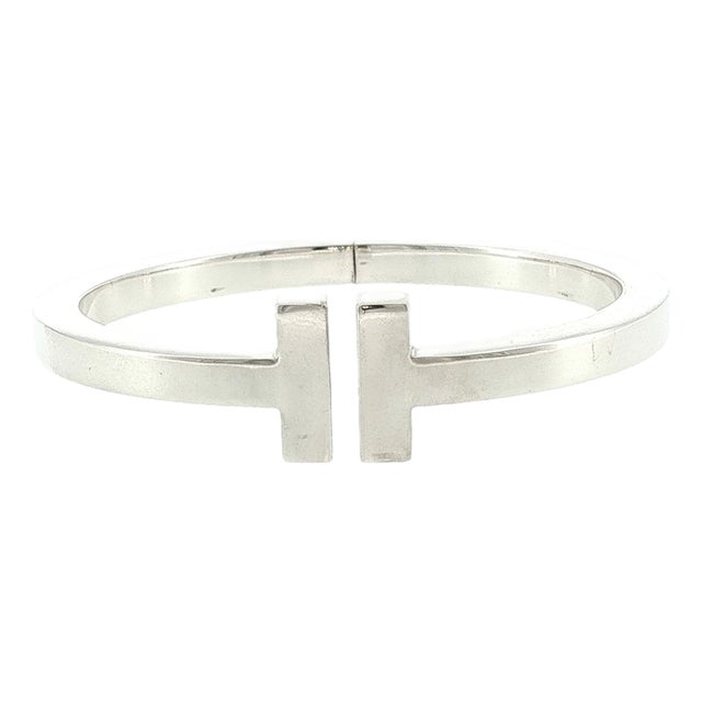 21st-Century Tiffany and Co. Sterling Square T Hinged Bracelet For Sale