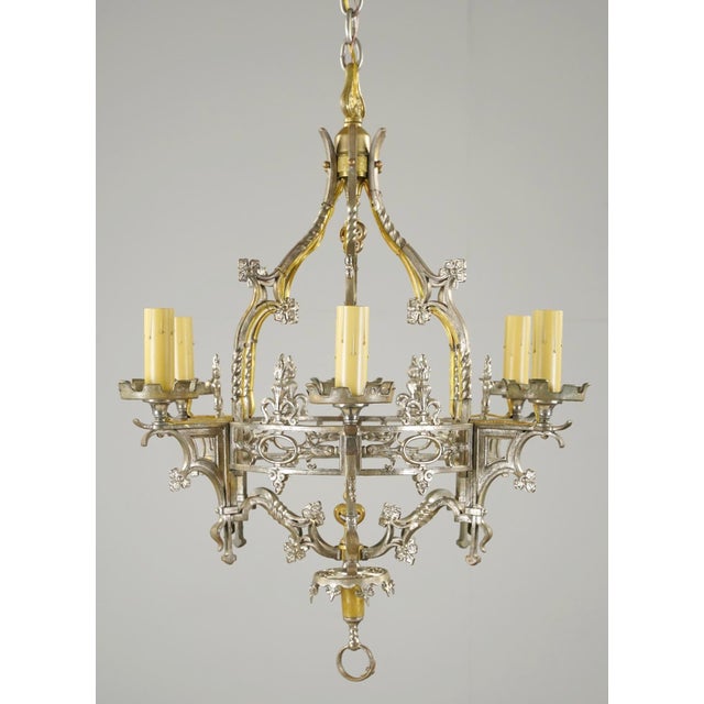 Gothic Mid 20th Century Gothic Nickel Plated Bronze Chandelier For Sale - Image 3 of 16