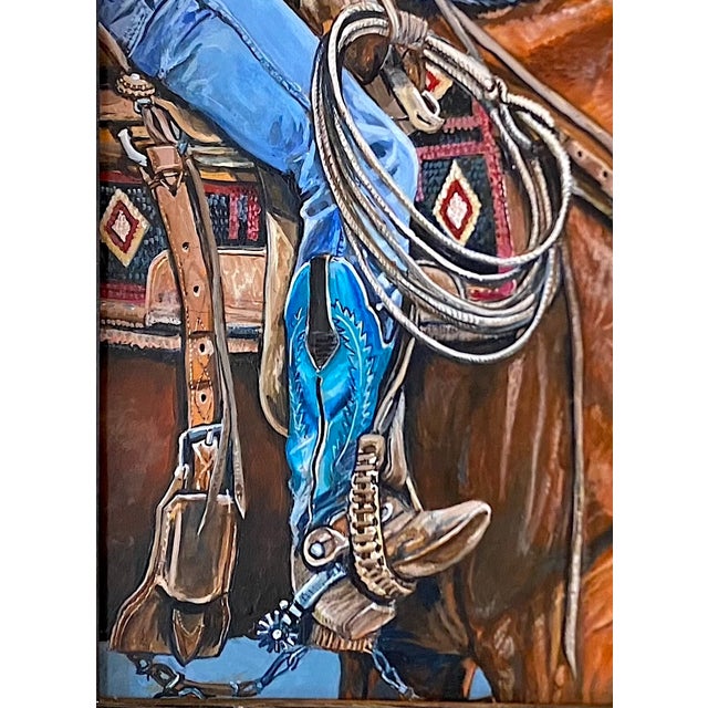 Wood "Taking a Break" Original Acrylic Painting, Willie Britt ~ Captures the Cowboy and His Horse Patiently Wait for the Next Move. For Sale - Image 7 of 11