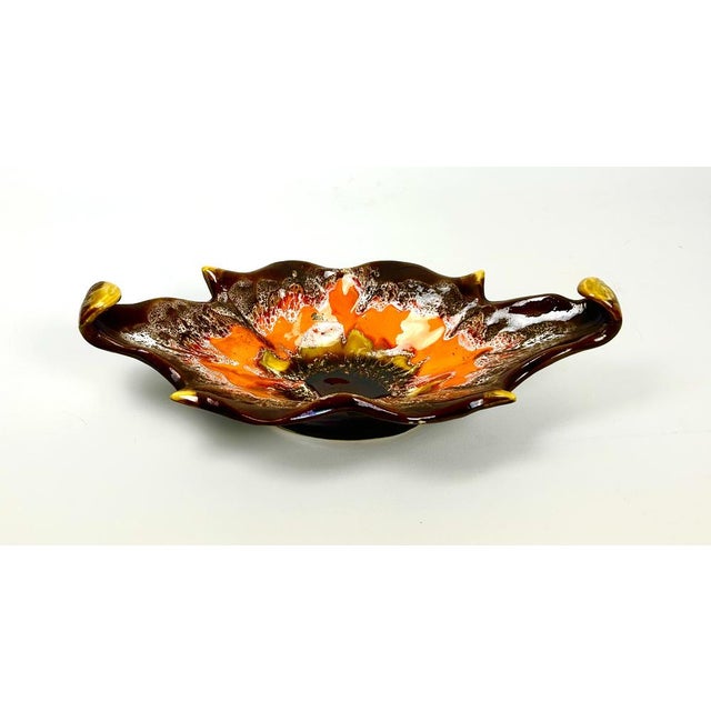 Vallauris Centerpiece/Platter, 1960s A beautiful mid-century modern glazed ceramic bowl/catchall from Vallauris, France,...