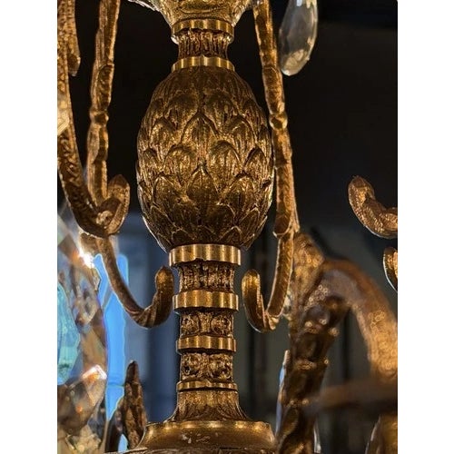 Vintage Brass & Crystal Eight Light French Style Chandelier Pineapple Motif For Sale - Image 9 of 12