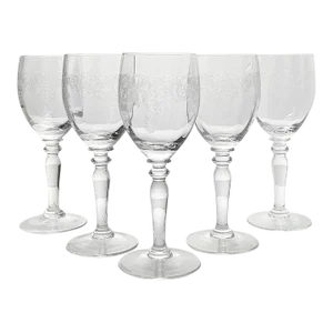 1970s Bohemia Crystal-Crystalex “Thistle” Set of 5 Crystal Wine Glasses