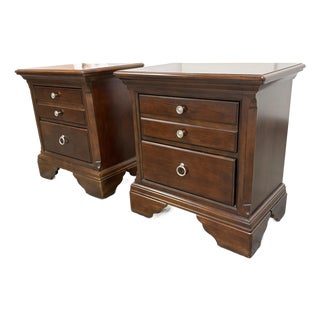 Dark Cherry Two Drawer Nightstands, Pair For Sale