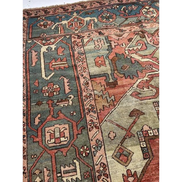 Persian Antique Terracotta Sage Green Ice Blue & Eggshell Rug 9.3 X 14 For Sale - Image 3 of 12