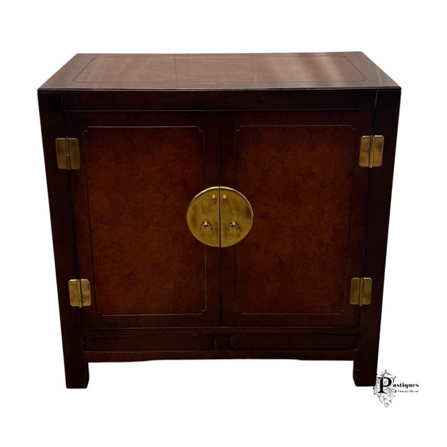 Late 20th Century Vintage White Furniture Chinoiserie Style Burl Wood & Lacquer Accent Storage Cabinet For Sale - Image 5 of 11