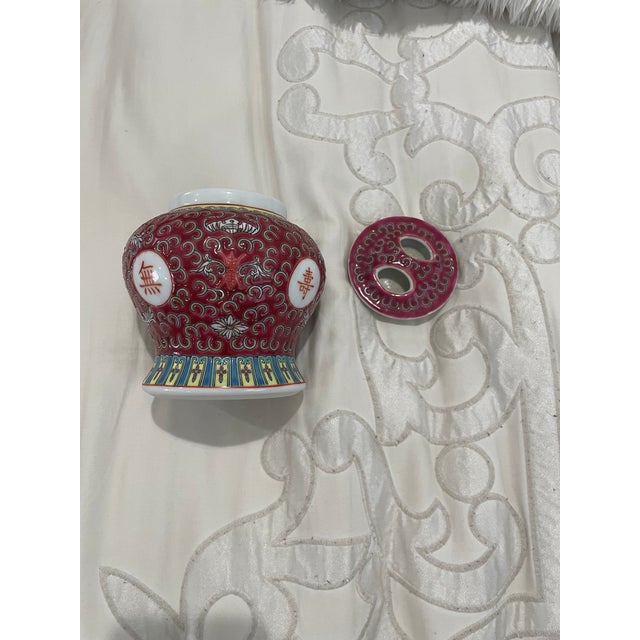Vintage Red Famille Rose Chinese Tea Set For Sale - Image 4 of 14