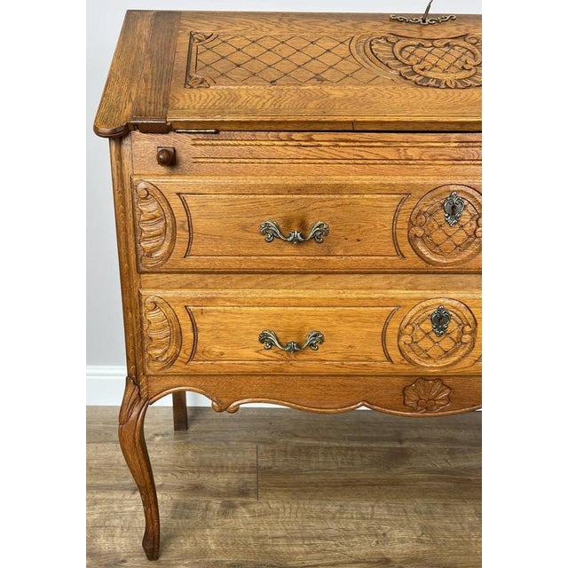 Vintage French Louis Style Oak Secretaire For Sale - Image 5 of 13
