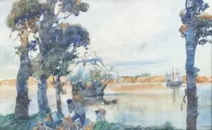Barros Piglet, Arrival in Brazil, Watercolor on Paper