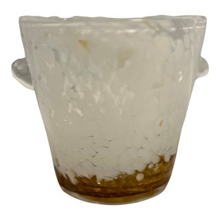 1980s Venini White and Gold Art Glass Ice Bucket For Sale