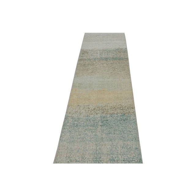 Rug & Kilim Rug & Kilim’s Distressed Style Abstract Runner Rug in Blue and Beige For Sale - Image 4 of 7