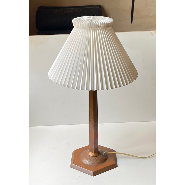 Art Deco Copper Obelisk Table Lamp with Le Klint Shade, 1930s For Sale - Image 9 of 14