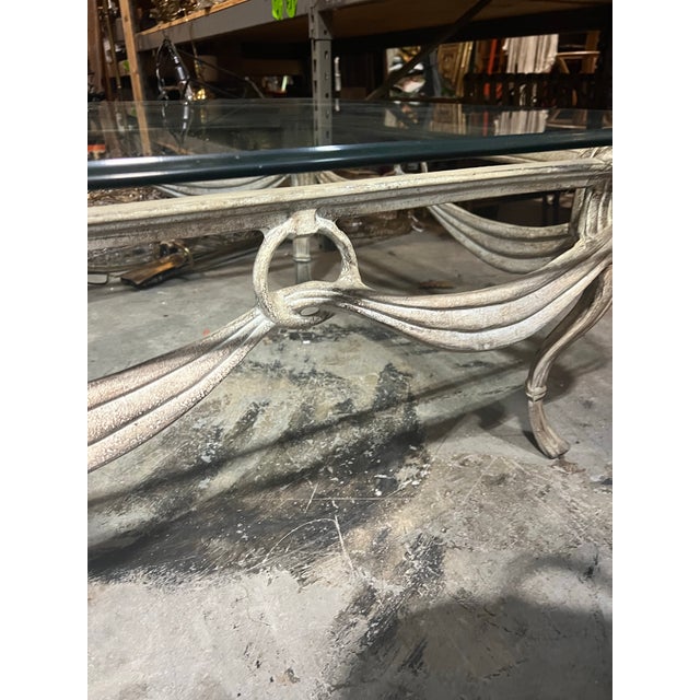 French 1970s French Metal Scrolling Cream Coffee One Table With Glass Top For Sale - Image 3 of 9