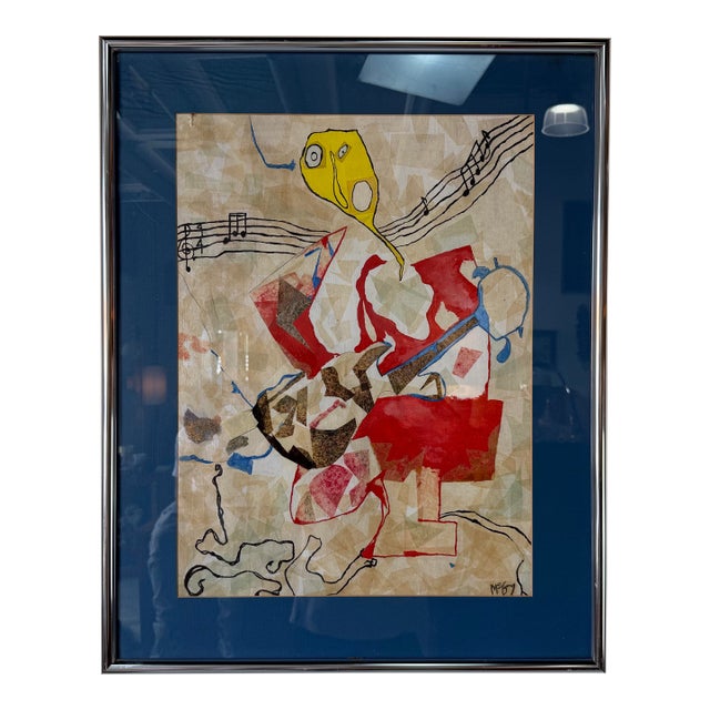 Vintage Mixed Media Abstract Paper Collage Painting – Signed For Sale