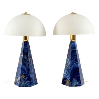 Vintage Prisma Table Lamps with Marble Shades, Italy, 2000s, Set of 2 For Sale