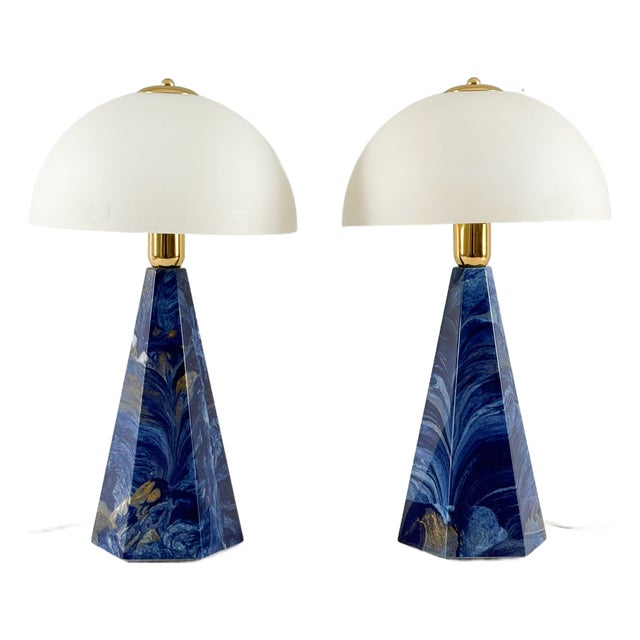 Vintage Prisma Table Lamps with Marble Shades, Italy, 2000s, Set of 2 For Sale
