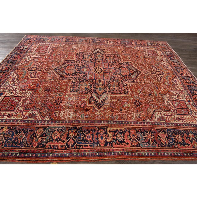 9 X 11 Vintage Persian Heriz Hand-Knotted Allover Wool Rug in Rust Color For Sale - Image 12 of 12