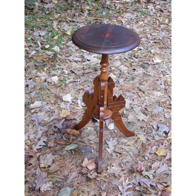 Wood Antique Walnut Victorian Eastlake Occasional Table Gothic Plant Stand Bust Stand For Sale - Image 7 of 12