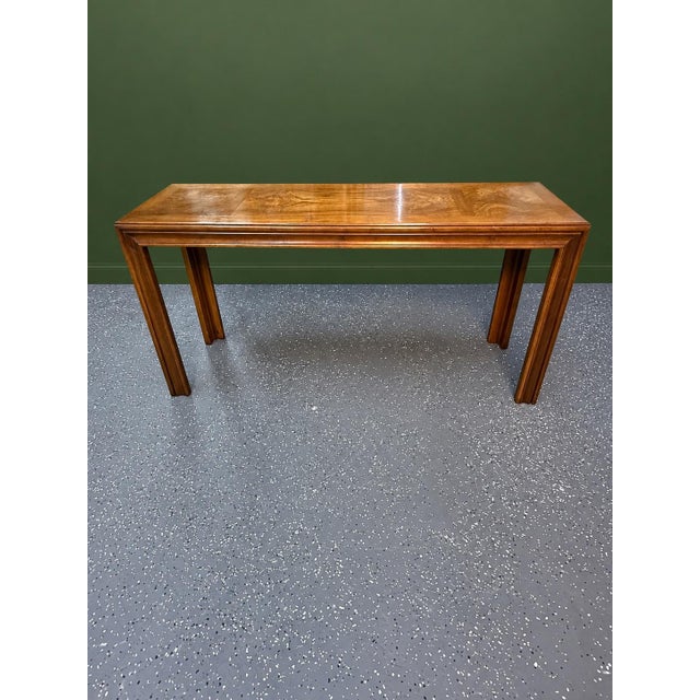 Wood 1980's Lane Furniture Bookmatched Burlwood Parsons Console Table For Sale - Image 7 of 10