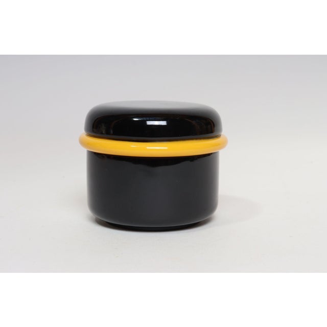 Postmodern Vintage Italian Black and Yellow Lidded Ceramic Jar by Pino Spagnolo for Sicart For Sale - Image 3 of 10