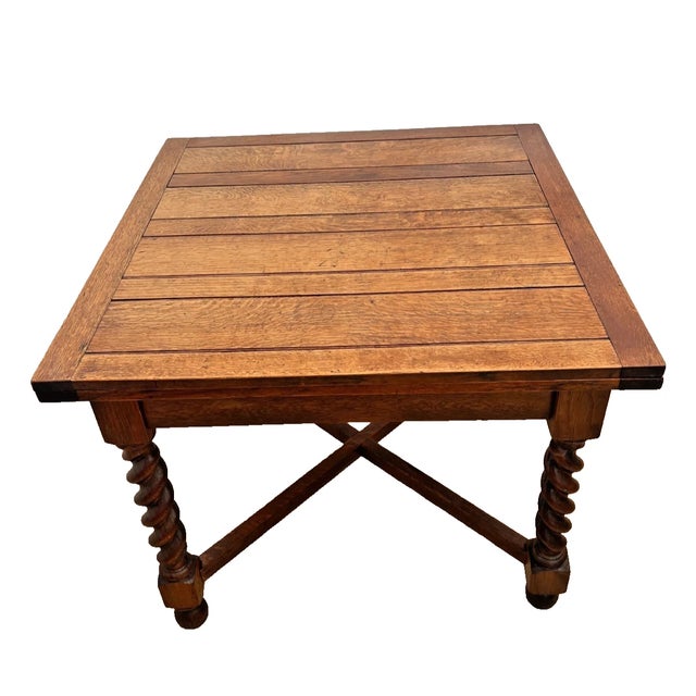 Wood Antique Expanding Pub Kitchen Table Barley Twist Legs Quarter Sawn Tiger Oak For Sale - Image 7 of 14