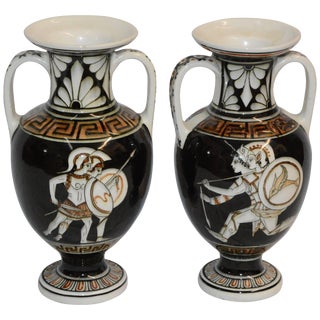 Pair of Neoclassical Vases With Greek Key Details For Sale