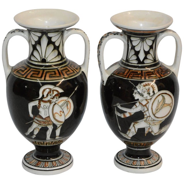Pair of Neoclassical Vases With Greek Key Details For Sale