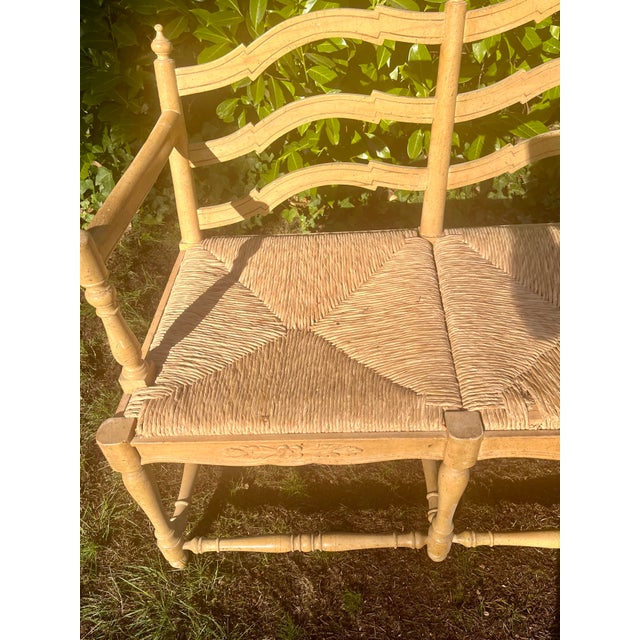 1990s Country French Bench Settee Canned Rush Seats Vintage For Sale - Image 5 of 10