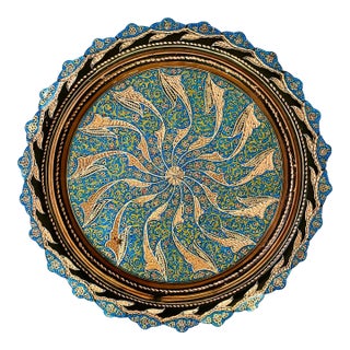 Vintage Turkish Painted Copper Tray For Sale