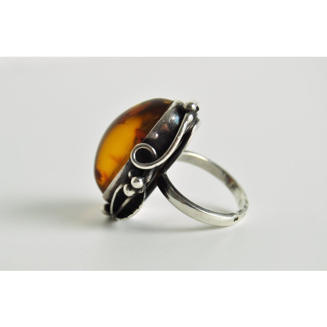 Silver Art Nouveau Amber Sterling Silver Statement Ring, 1940s For Sale - Image 8 of 13