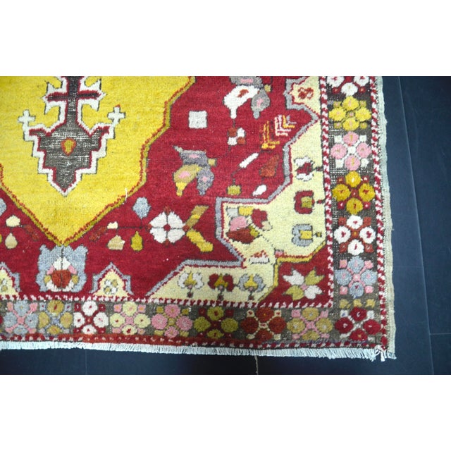 Vintage Turkish Red and Yellow Rug For Sale - Image 10 of 11