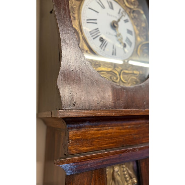 Coffee Late 19th Century French Comtoise Morbier Tall Case Clock, Faux Grained Rosewood Over Pine, Circa 1860 For Sale - Image 8 of 15