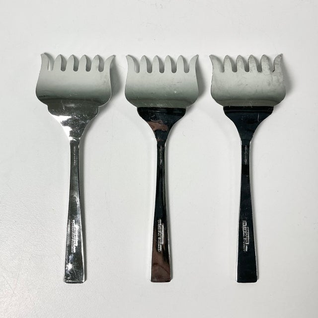 Vintage Boho Chic Chippendale Stainless Steel Petit Four Serving Forks - Set of 3. For Sale - Image 9 of 9