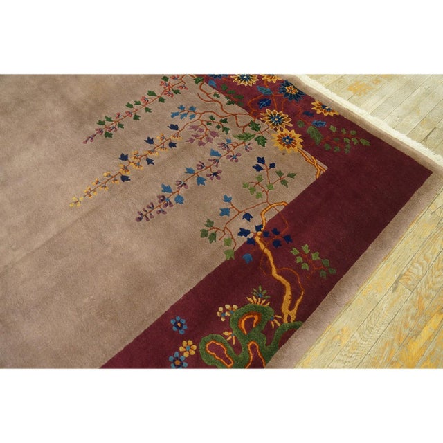 1920s Mauve Open Field Floral Antique Chinese Art Deco Rug by Nichols Workshop For Sale - Image 9 of 11