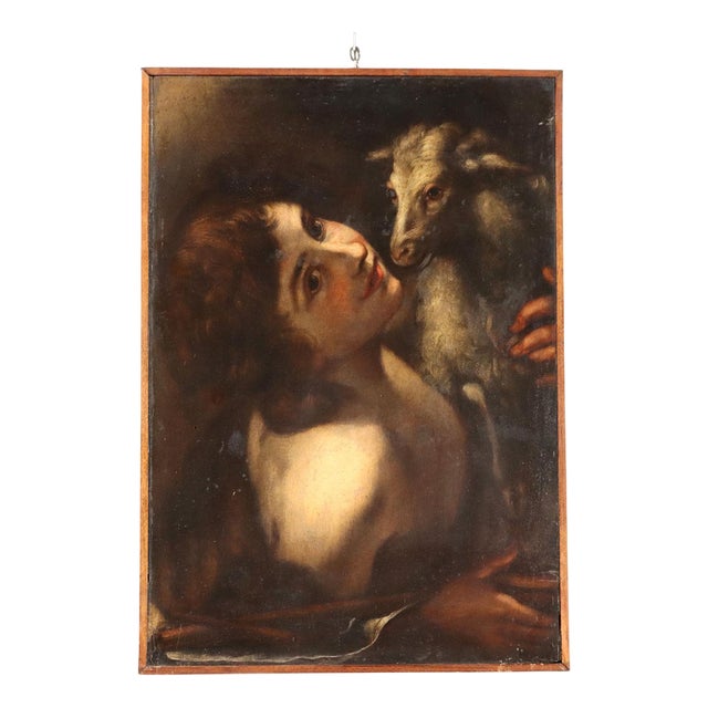 After Michelangelo Merisi, St. John the Baptist, Oil on Panel For Sale