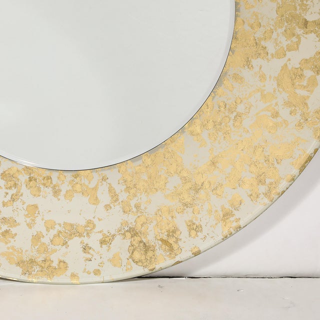 Glass Mid-Century Modernist Round 24 Karat Gold Leaf Illuminated Murano Glass Mirror For Sale - Image 7 of 12