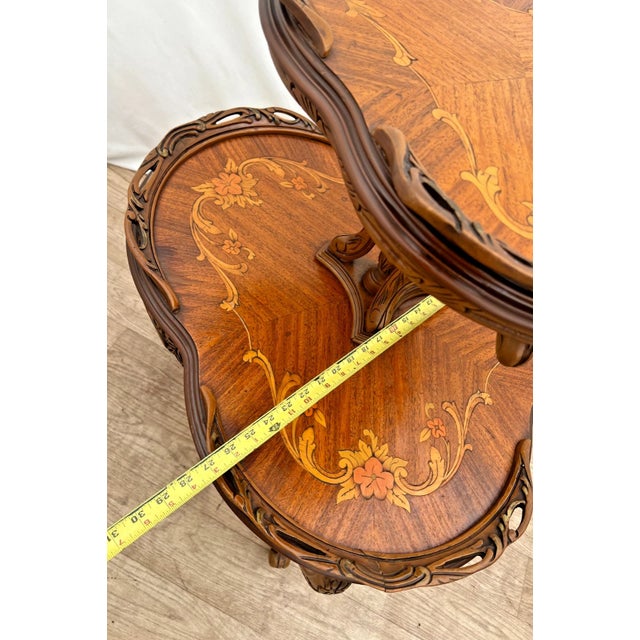Antique Two-Tier Etagere Jardiniere Parlor Table, French Art Nouveau, Inlays For Sale - Image 10 of 12