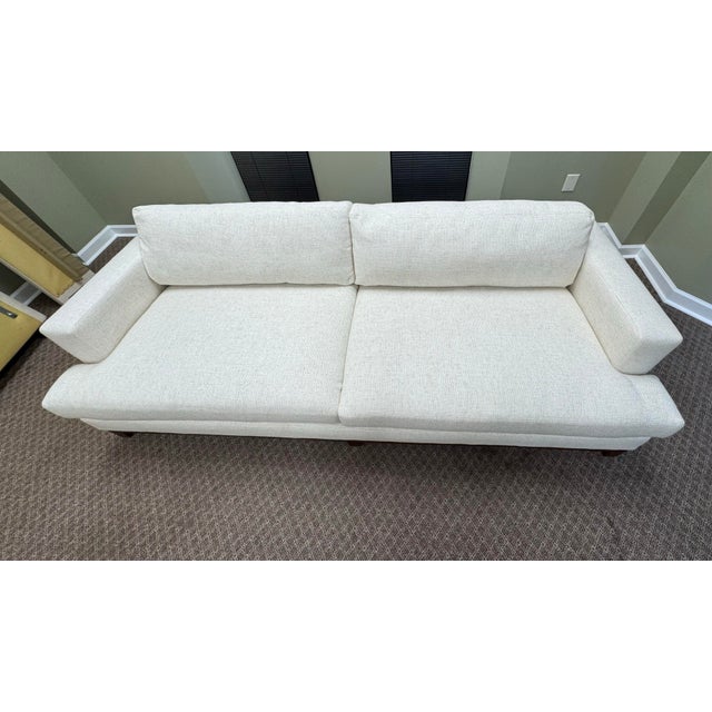 Contemporary Lee Industries 8 Foot Two Cushion Sofa With Oak Base in White Woven Linen Blend Fabric For Sale - Image 3 of 10