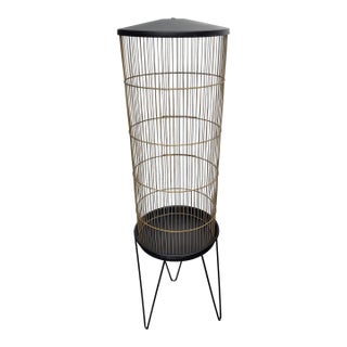 Vintage MCM Cylinder Bird Cage Stand Hairpin Legs Black Atomic Mid Century For Sale