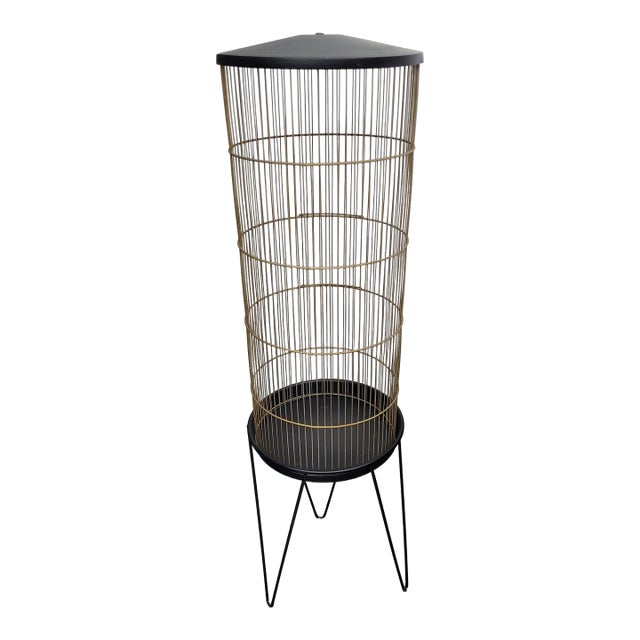 Vintage MCM Cylinder Bird Cage Stand Hairpin Legs Black Atomic Mid Century For Sale