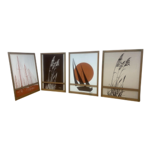 Vintage Marushka Canvas Art Print Fabric Framed Panels - Set of 4