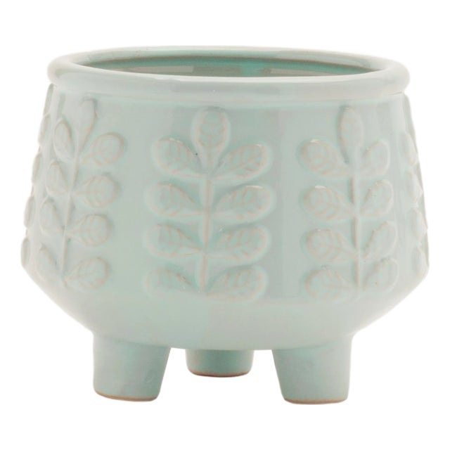 Footed Ceramic Leaf Pattern Planter (Set of 4) For Sale