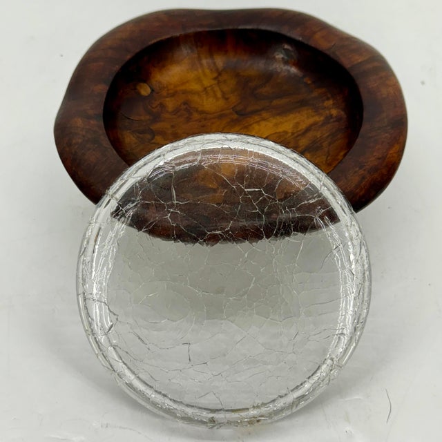 Vintage Spanish Cigar Ashtray in Wood and Crackle Glass For Sale - Image 12 of 12