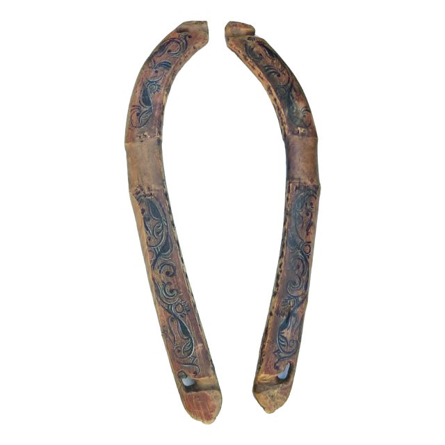 Painted Wooden Shoulder Pole, Set of 2 For Sale