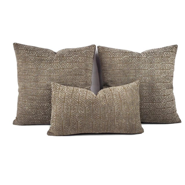 2020s F. Schumacher Cosmati Chenille in Smoke Pillow Cover - 20" X 20" Light Gray and Dark Gray Geometric Pattern Cushion Case For Sale - Image 5 of 6