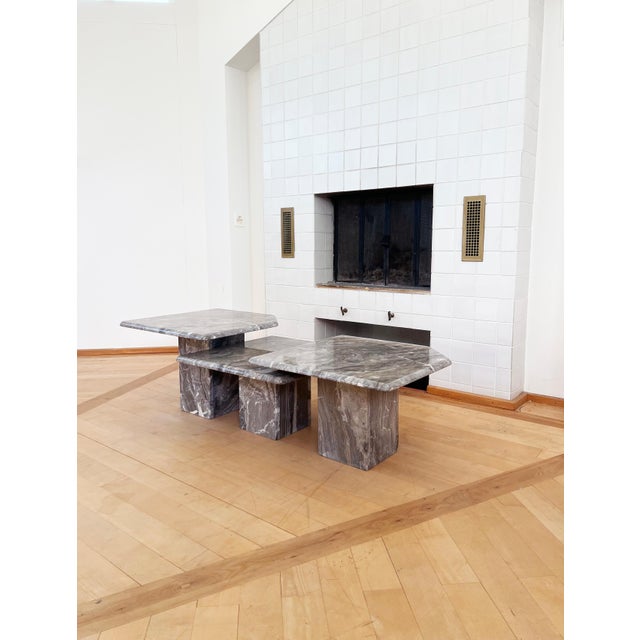 Postmodern Italian Vintage Grey and Cream Marble Nesting Tables-- Set of 3 For Sale - Image 14 of 14