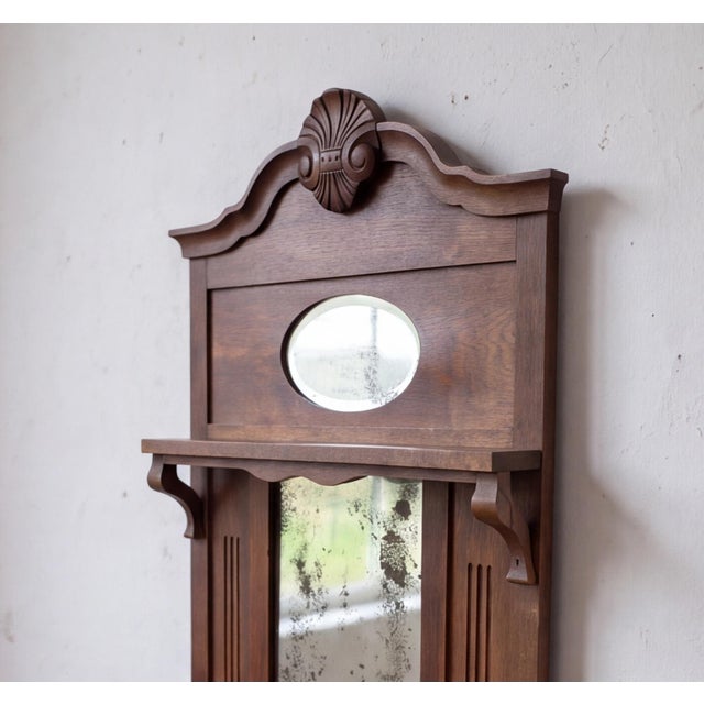 Antique French Provincial Carved Oak Hall Mirror with Beveled Glass and Shelf, 1890 For Sale - Image 11 of 15