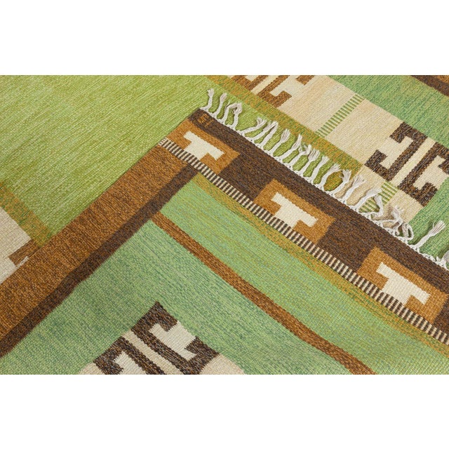 Doris Leslie Blau Vintage Green Flat-weave Rug by Ingegerd Silow For Sale - Image 9 of 9